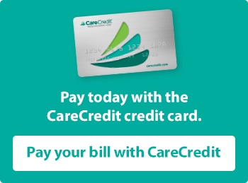 A call to action graphic encouraging people to pay for their services with Care Credit.