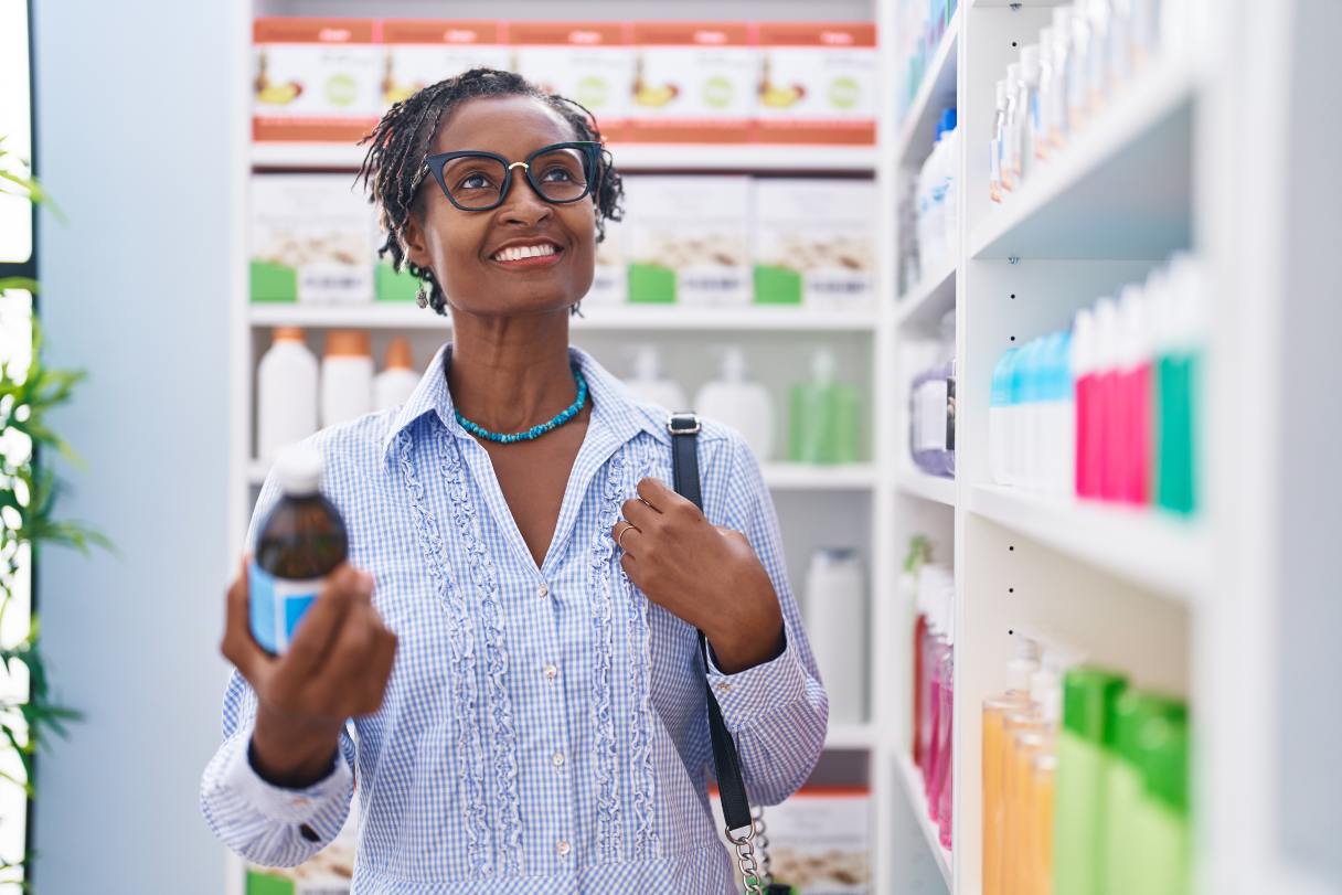 Woman looking at dental products in a store