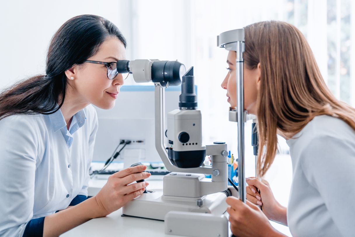 Woman receiving eye exam