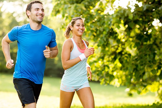 Man and woman running